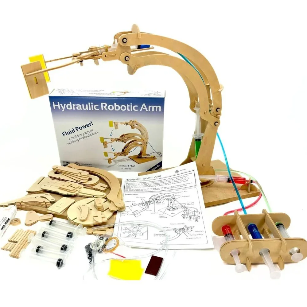 NEW PATHFINDERS STEM Kit Hydraulic Robotic Arm |Wooden Building STEM Kit Toy Mec